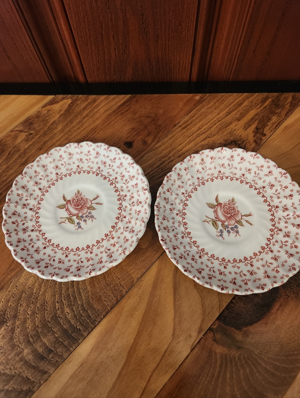 Vintage Johnson Brothers Rose Bouquet Scalloped Saucers Lot Of 2